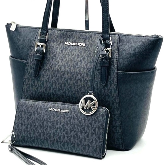 Michael Kors Large Top Zip Tote Bag Black & Large Continental Wallet Black (NWT) - Picture 2 of 12